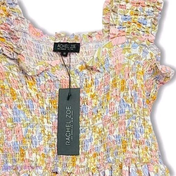 New Rachel Zoe Plus Lightweight Smocked Floral Print Wide Straps Tank Top - Picture 4 of 6